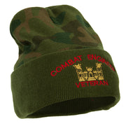 Combat Engineer Veteran Logo Embroidered Camo Knit Long Cuff Beanie