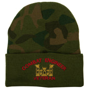 Combat Engineer Veteran Logo Embroidered Camo Knit Long Cuff Beanie