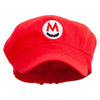 Mario Mustache Embroidered Cotton Elastic Newsboy Cap - Red OSFM