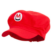 Mario Mustache Embroidered Cotton Elastic Newsboy Cap - Red OSFM