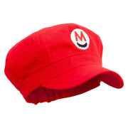 Mario Mustache Embroidered Cotton Elastic Newsboy Cap - Red OSFM