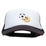 Soccer Header Embroidered Foam Panel Mesh Snapback - Black-White OSFM