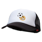 Soccer Header Embroidered Foam Panel Mesh Snapback - Black-White OSFM