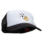 Soccer Header Embroidered Foam Panel Mesh Snapback - Black-White OSFM