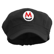 Mario Mustache Embroidered Cotton Elastic Newsboy Cap - Black OSFM