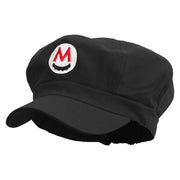 Mario Mustache Embroidered Cotton Elastic Newsboy Cap - Black OSFM