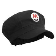 Mario Mustache Embroidered Cotton Elastic Newsboy Cap - Black OSFM