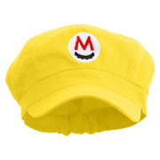 Mario Mustache Embroidered Cotton Elastic Newsboy Cap - Yellow OSFM