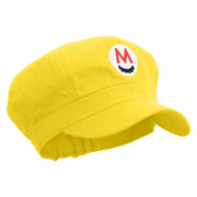 Mario Mustache Embroidered Cotton Elastic Newsboy Cap - Yellow OSFM