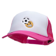 Soccer Header Embroidered Foam Panel Mesh Snapback - Pink-White OSFM