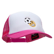 Soccer Header Embroidered Foam Panel Mesh Snapback - Pink-White OSFM