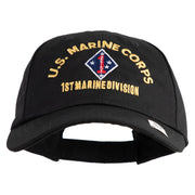U.S. Marine Corps 1st Marine Division Embroidered 6 Panel Unstructured Cotton Twill Cap Made in USA - Black OSFM