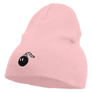 Mario Bomb Embroidered 8 inch Acrylic Short Beanie - Pink OSFM