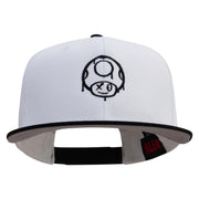 Mario Mushroom Paint Embroidered Two Tone Superior Cotton Twill Flat Bill Snapback Cap - Black-White OSFM