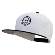 Mario Mushroom Paint Embroidered Two Tone Superior Cotton Twill Flat Bill Snapback Cap - Black-White OSFM