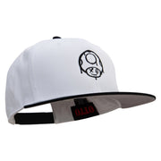 Mario Mushroom Paint Embroidered Two Tone Superior Cotton Twill Flat Bill Snapback Cap - Black-White OSFM