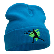 Tennis Action Player Silhouette Embroidered Long Knitted Beanie