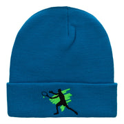 Tennis Action Player Silhouette Embroidered Long Knitted Beanie