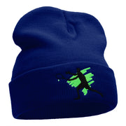 Tennis Action Player Silhouette Embroidered Long Knitted Beanie