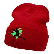 Tennis Action Player Silhouette Embroidered Long Knitted Beanie