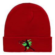 Tennis Action Player Silhouette Embroidered Long Knitted Beanie