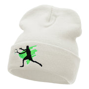 Tennis Action Player Silhouette Embroidered Long Knitted Beanie