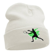 Tennis Action Player Silhouette Embroidered Long Knitted Beanie