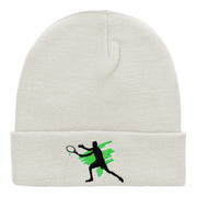 Tennis Action Player Silhouette Embroidered Long Knitted Beanie