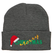 Merry Christmas Santa Hat Embroidered Long Beanie