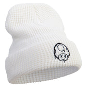 Mario Mushroom Paint Embroidered Big Stretch Waffle Stitch Cuff Beanie - White OSFM