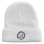 Mario Mushroom Paint Embroidered Big Stretch Waffle Stitch Cuff Beanie - White OSFM