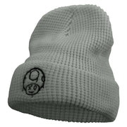 Mario Mushroom Paint Embroidered Big Stretch Waffle Stitch Cuff Beanie - Grey OSFM