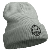 Mario Mushroom Paint Embroidered Big Stretch Waffle Stitch Cuff Beanie - Grey OSFM