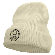 Mario Mushroom Paint Embroidered Big Stretch Waffle Stitch Cuff Beanie - Beige OSFM