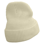 Mario Mushroom Paint Embroidered Big Stretch Waffle Stitch Cuff Beanie - Beige OSFM