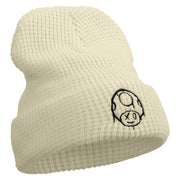 Mario Mushroom Paint Embroidered Big Stretch Waffle Stitch Cuff Beanie - Beige OSFM