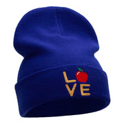 Love Apple Phrase Embroidered Long Knitted Beanie