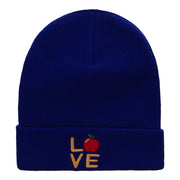 Love Apple Phrase Embroidered Long Knitted Beanie