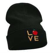 Love Apple Phrase Embroidered Long Knitted Beanie