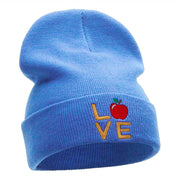 Love Apple Phrase Embroidered Long Knitted Beanie