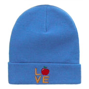 Love Apple Phrase Embroidered Long Knitted Beanie