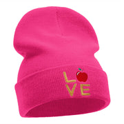 Love Apple Phrase Embroidered Long Knitted Beanie