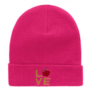 Love Apple Phrase Embroidered Long Knitted Beanie