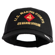 U.S. Marine Corps 4th Marine Division Embroidered 6 Panel Unstructured Cotton Twill Cap Made in USA - Black OSFM