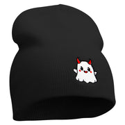 Cute Devil Ghost Embroidered 8 Inch Knitted Short Beanie - Black OSFM