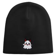Cute Devil Ghost Embroidered 8 Inch Knitted Short Beanie - Black OSFM