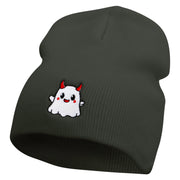 Cute Devil Ghost Embroidered 8 Inch Knitted Short Beanie - Dk-Grey OSFM