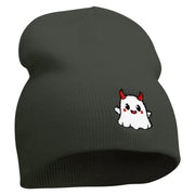 Cute Devil Ghost Embroidered 8 Inch Knitted Short Beanie - Dk-Grey OSFM