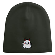 Cute Devil Ghost Embroidered 8 Inch Knitted Short Beanie - Dk-Grey OSFM