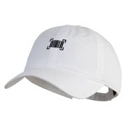Digital Barcode Embroidered Washed Solid Pigment Dyed Cotton Twill Brass Buckle Cap - White OSFM